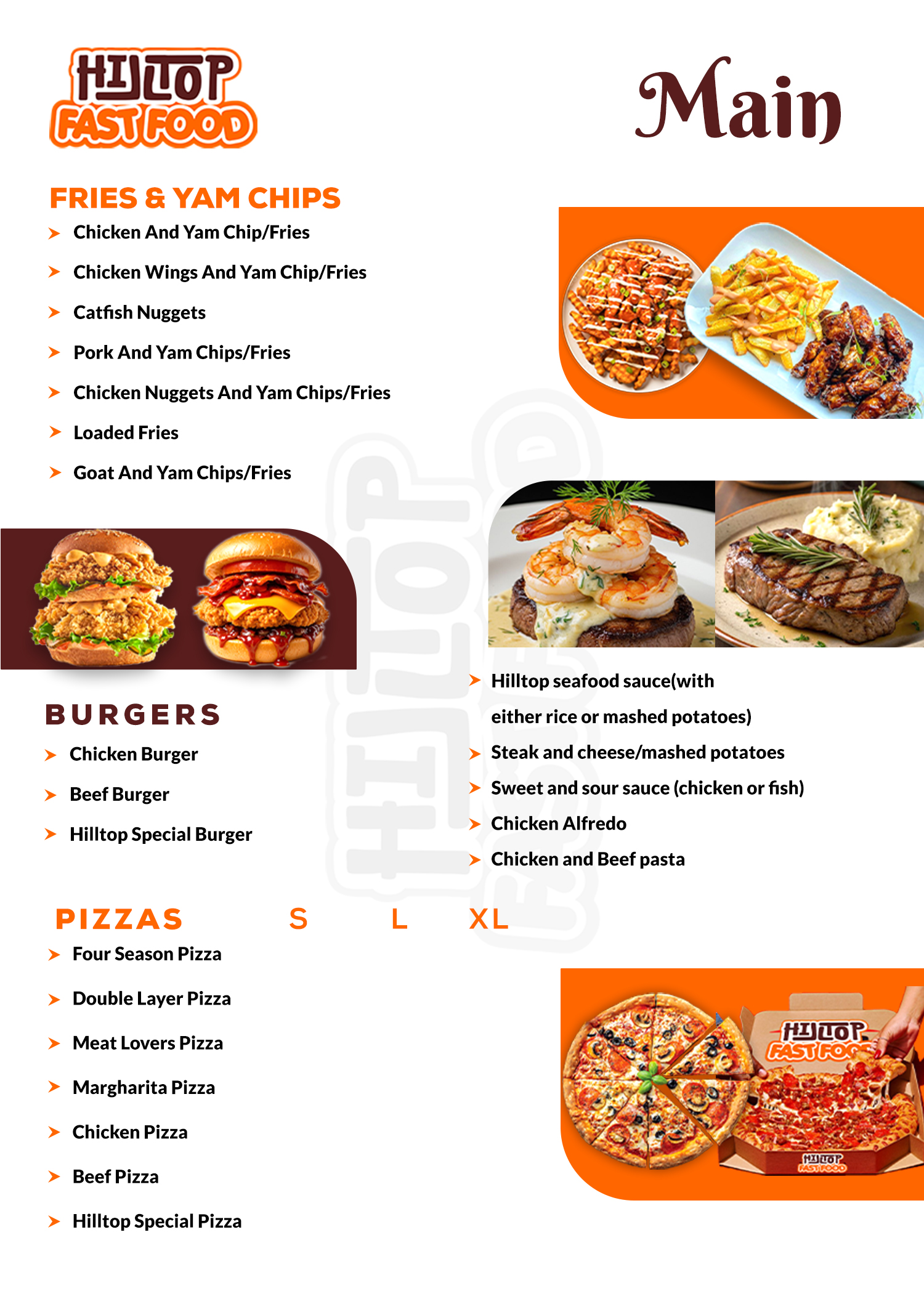 Hilltop FastFood Menu